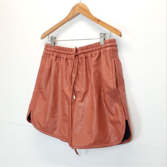 A.L.C Ryder Pull On Faux Leather Shorts Russet in Size Large - Picture 8 of 12